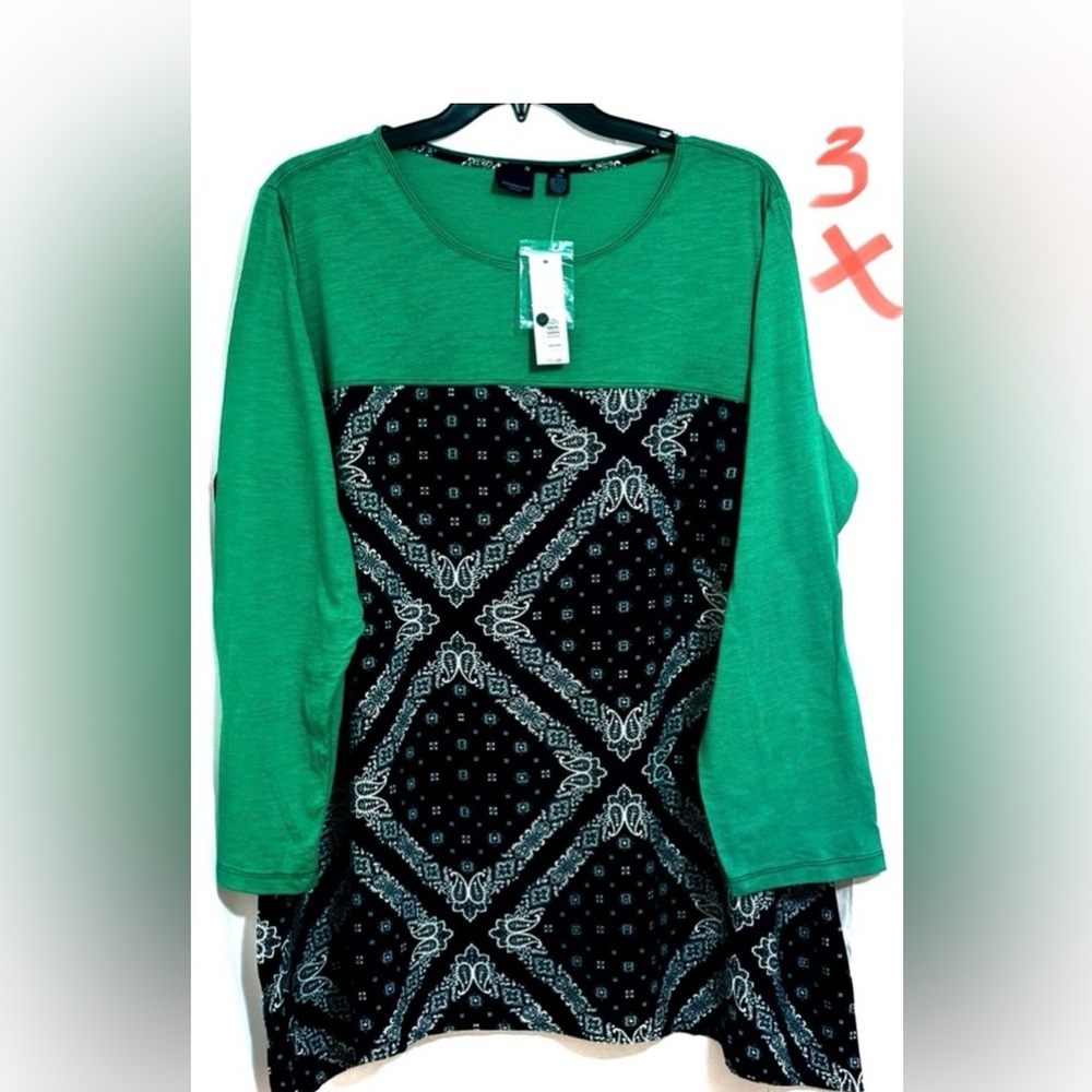 Westbound Green and Black Long Sleeve Top NWT